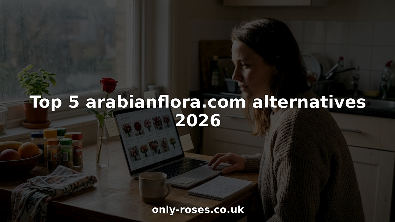 Woman compares flower delivery sites on laptop