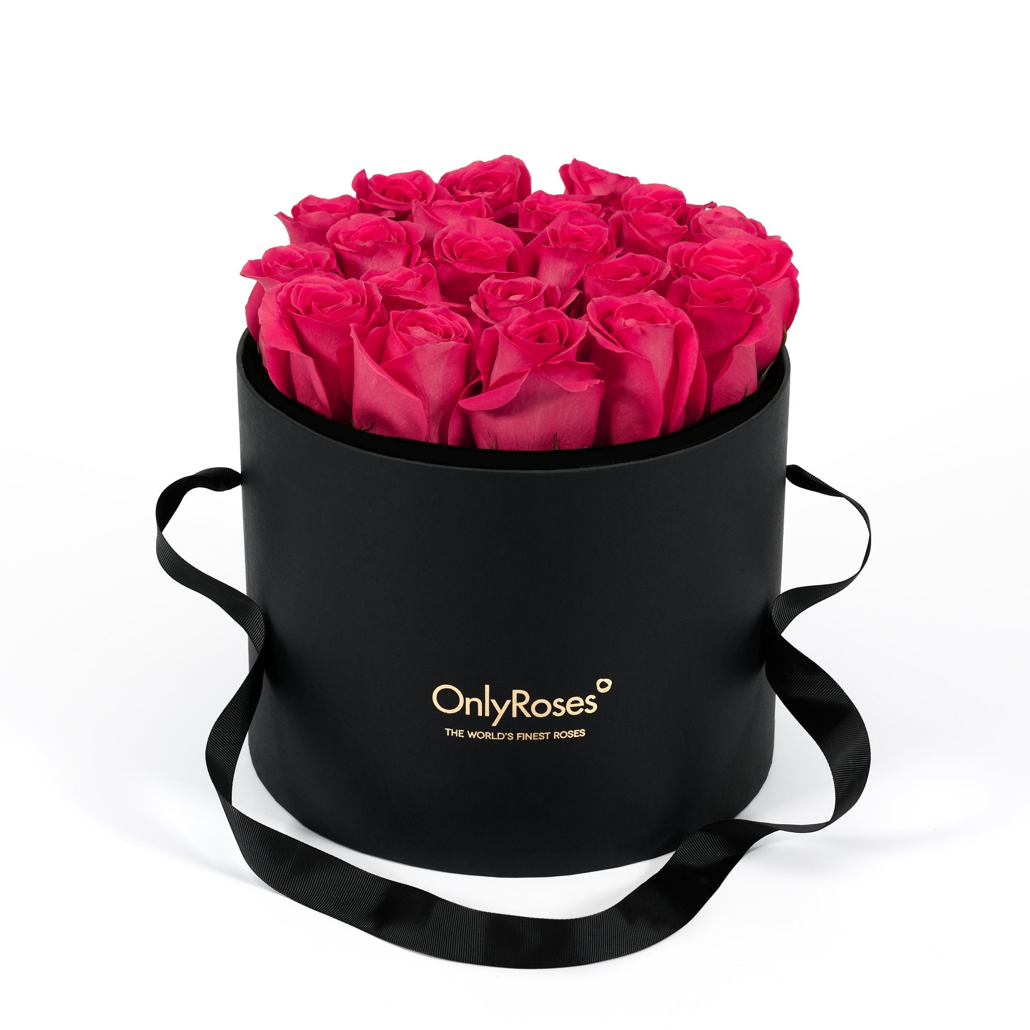 Black box with pink roses and 'Only Roses' branding on a white background