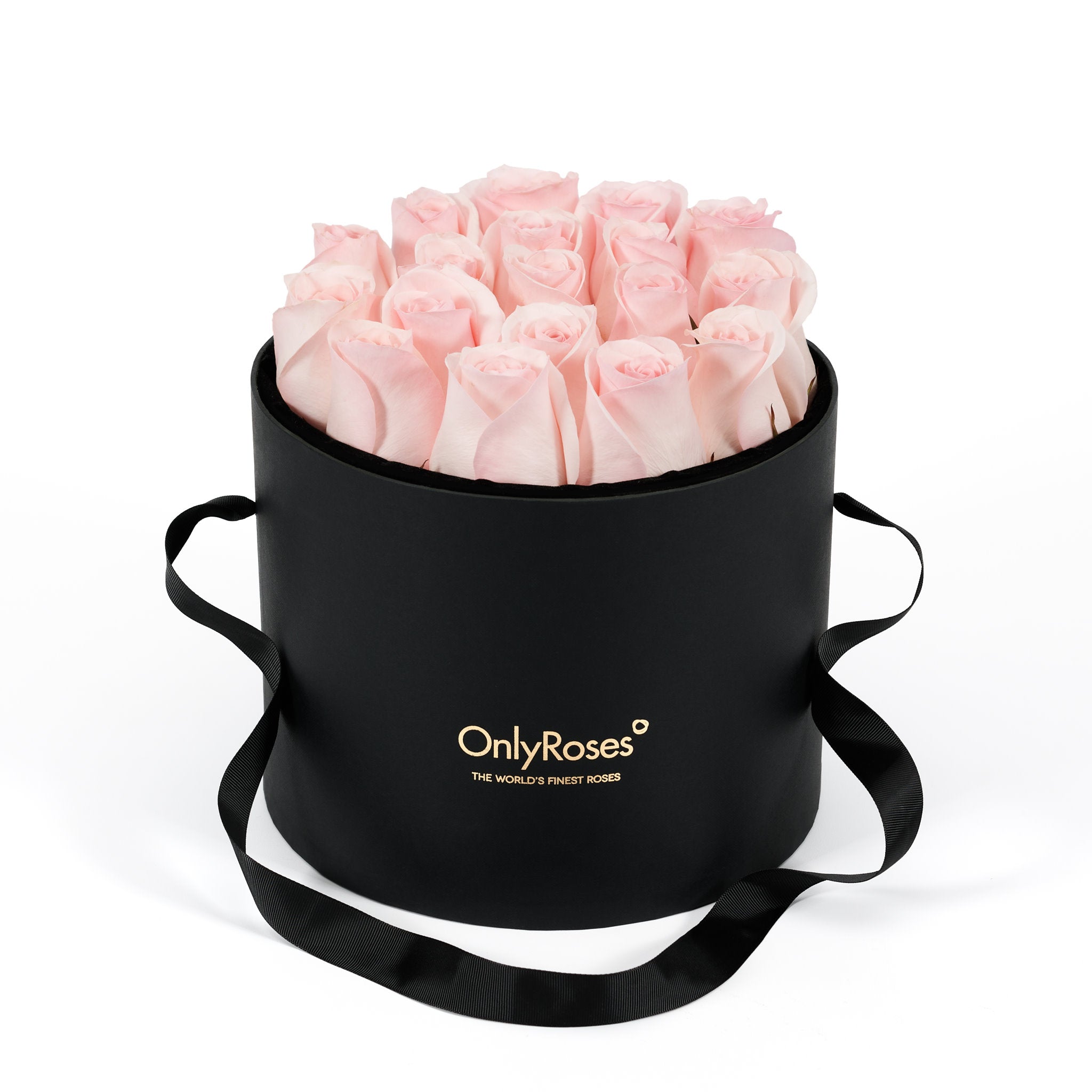 Black box with pink roses and 'Only Roses' branding on a white background
