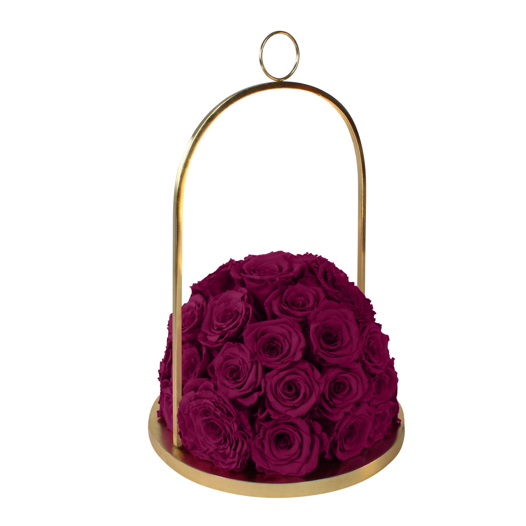 Gold hoop with purple roses on a white background