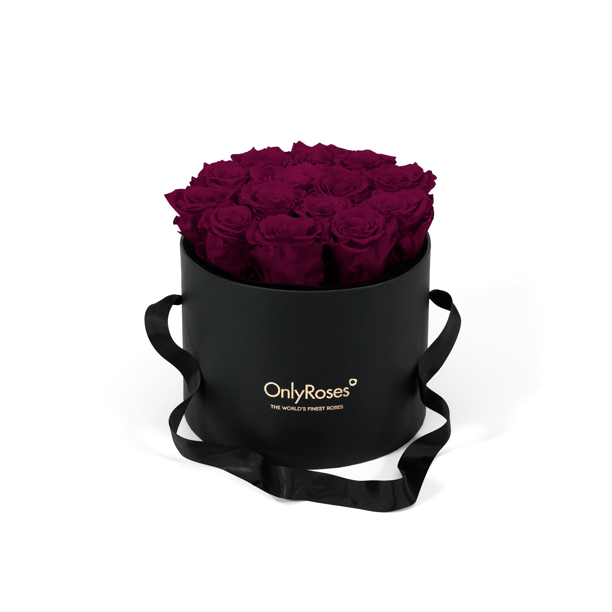 Black box with purple roses and 'Only Roses' branding on a white background