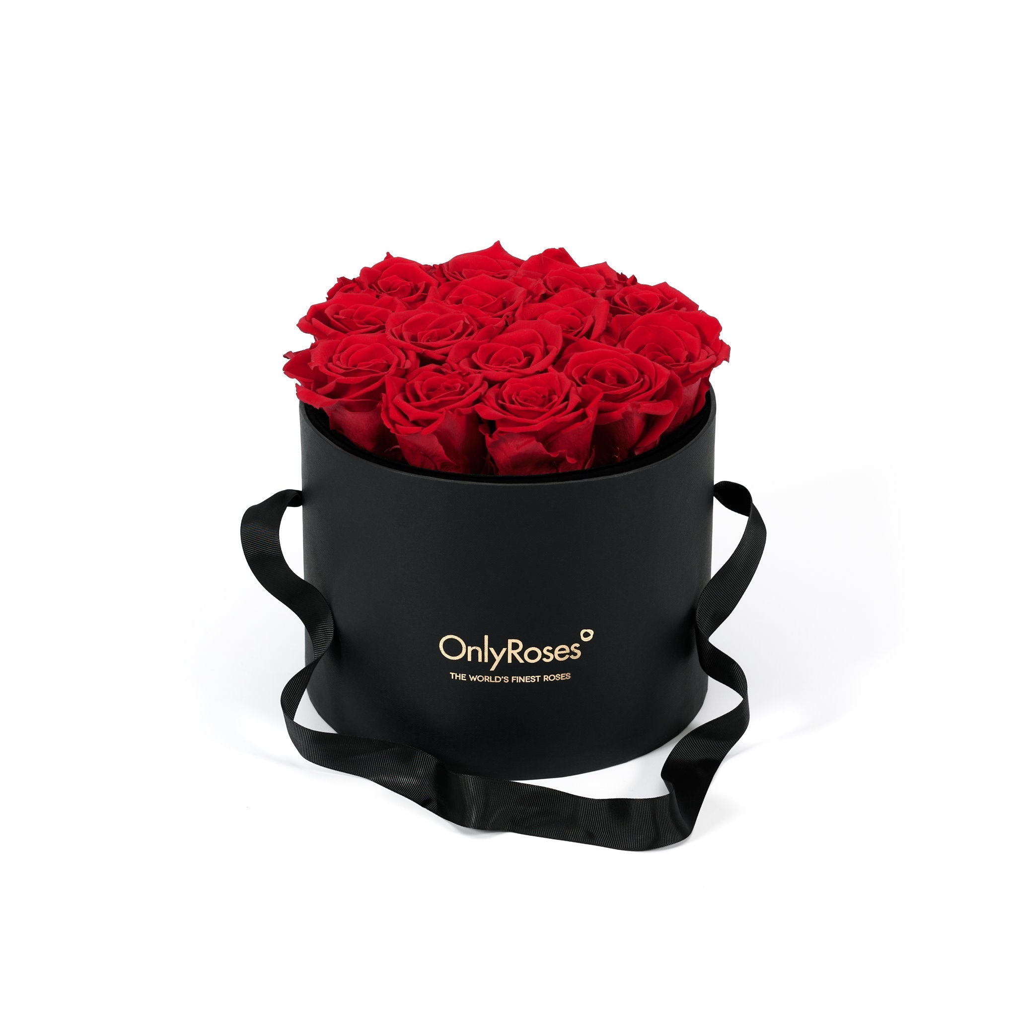 Black box with red roses and 'Only Roses' branding on a white background