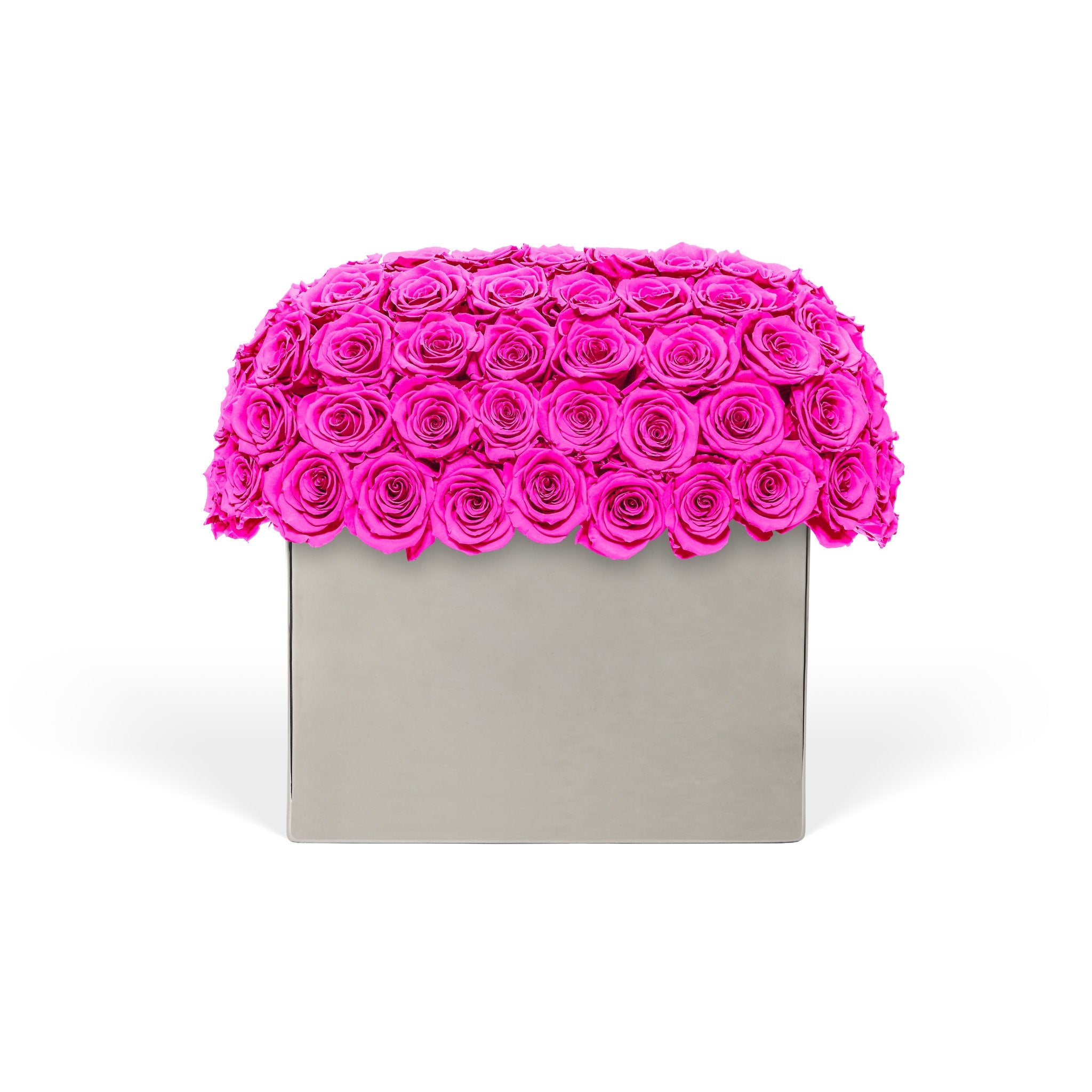 Square box with a lid made of pink roses on a white background