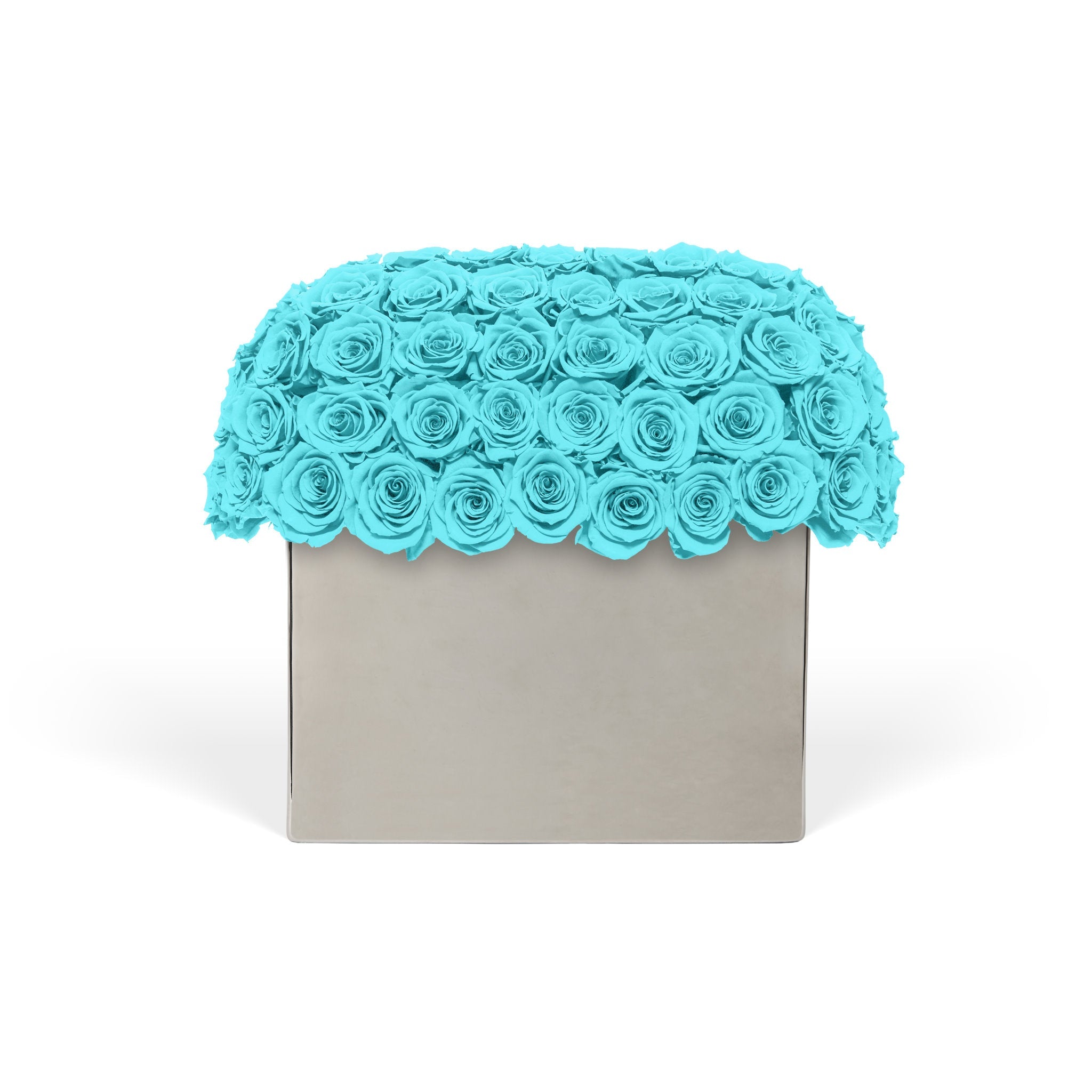 Decorative box with turquoise rose accents on a white background