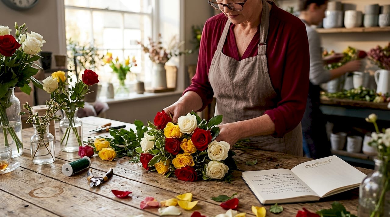 Florist arranging roses for cultural celebrations