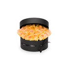 Black round box filled with yellow roses on a white background
