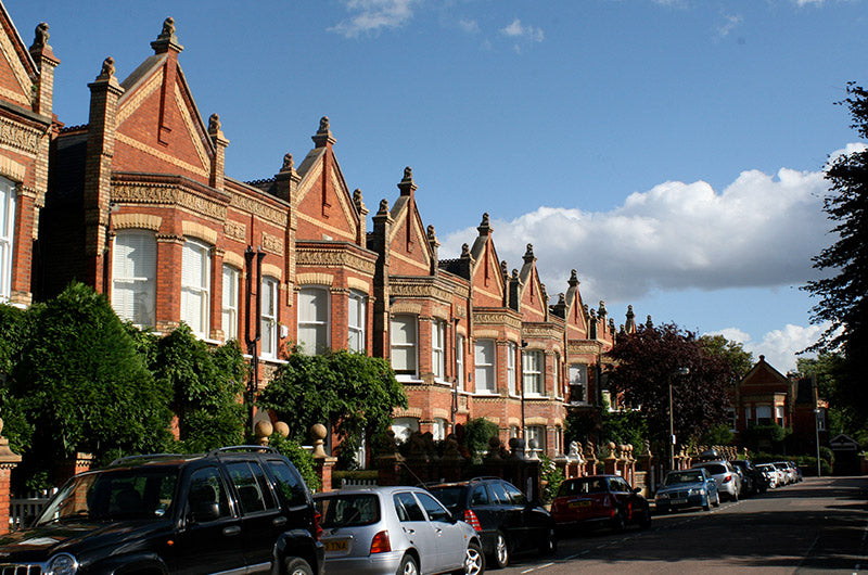 Street with red brickstone houses in Barnes