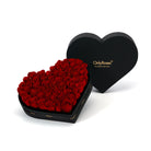 Heart-shaped box of red roses with 'Only Roses' branding on a white background M Size