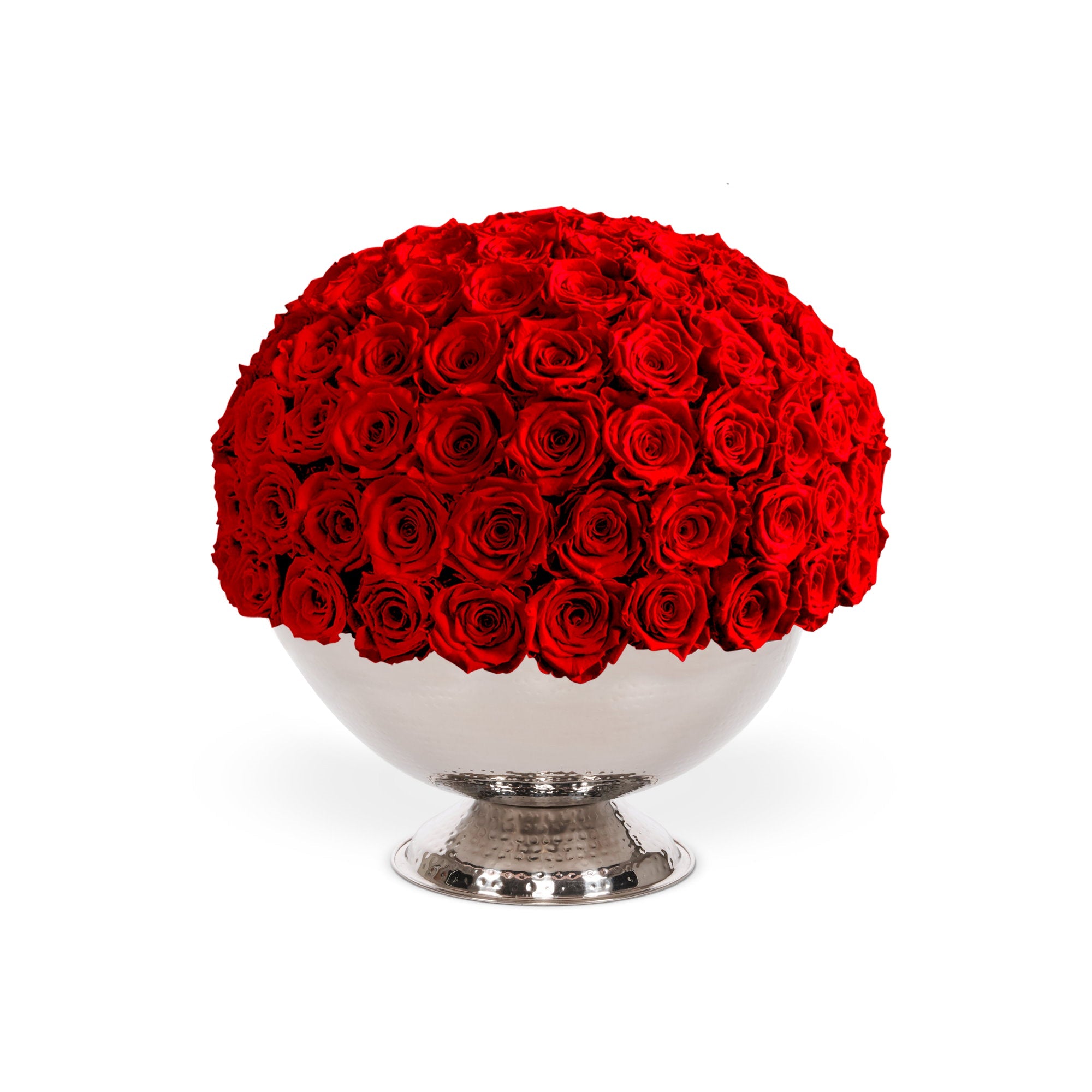 Bouquet of red roses in a white vase on a white background