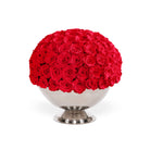 Bouquet of red roses in a white vase on a white background