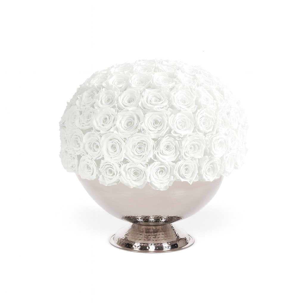 Decorative sphere with white rose pattern on a white background