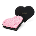 Heart-shaped box of pink roses with 'OnlyRoses' branding on a white background