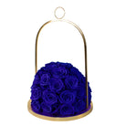 Gold hoop with blue roses on a white background