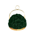 Gold circular holder with green roses on a white background