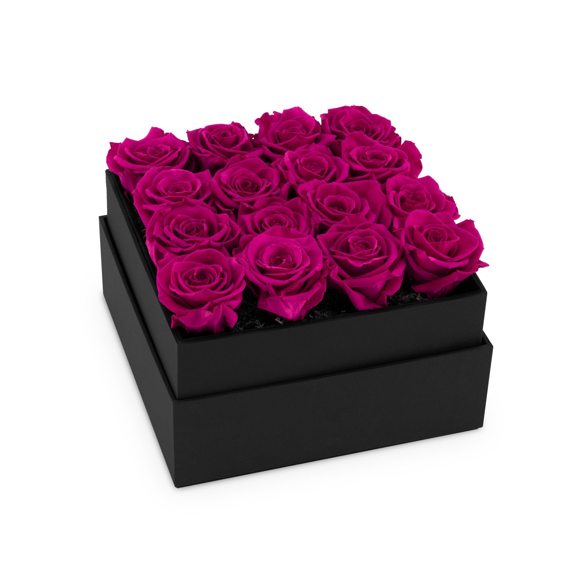 Black box with pink roses on a white background