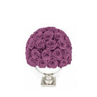 Purple rose ball in a white vase on a white background