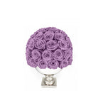 Purple rose ball in a white vase on a white background