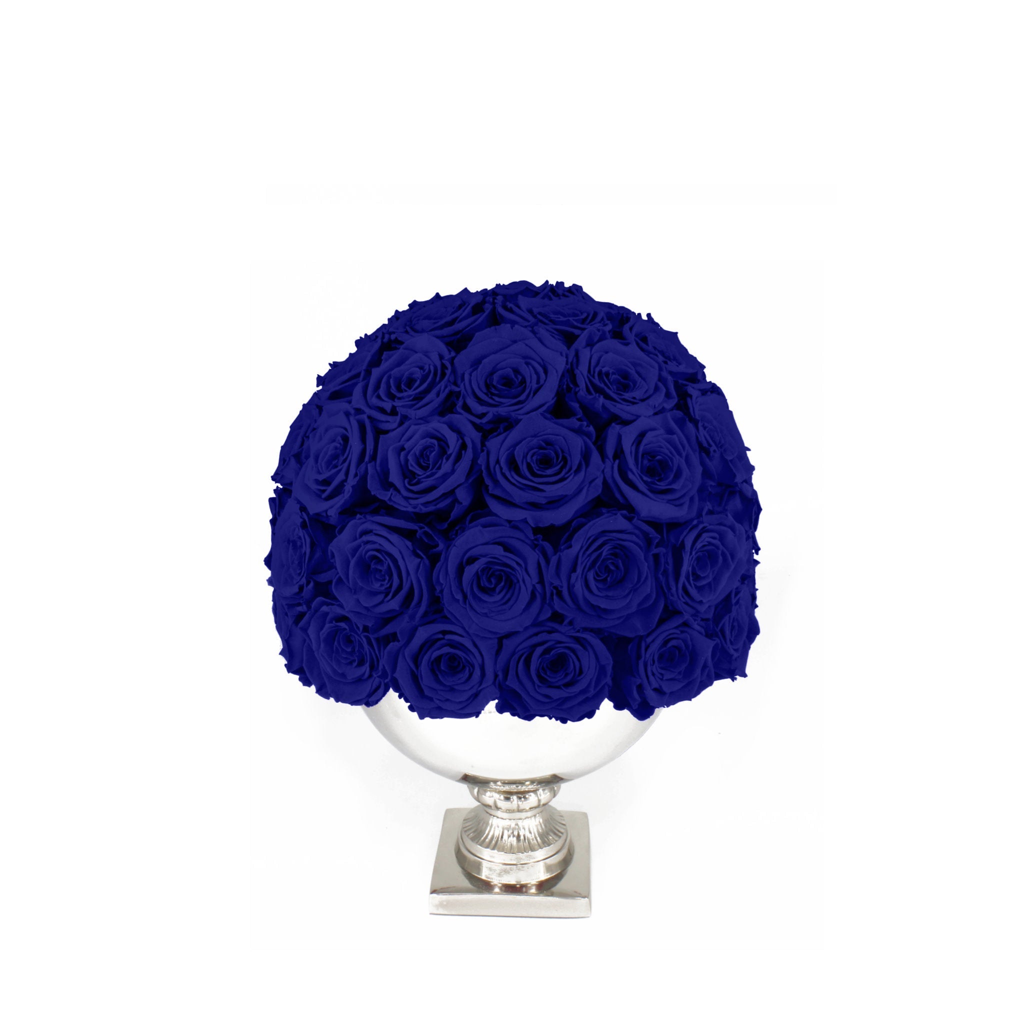 Bouquet of blue roses in a white vase on a white background