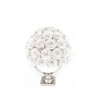 Decorative sphere made of white roses on a white background