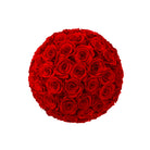 Round bouquet of red roses on a white background