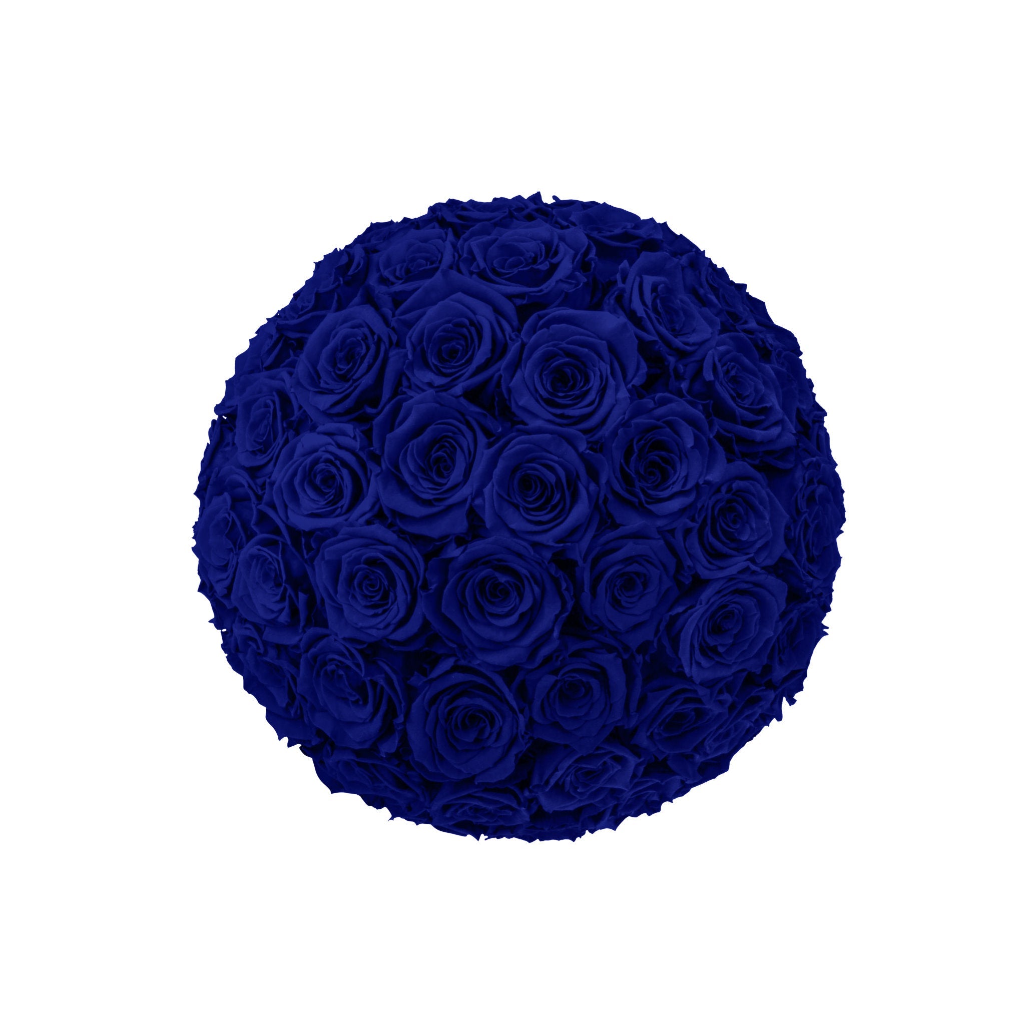 Round bouquet of blue roses on a white background