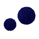 Two navy blue rose balls on a white background