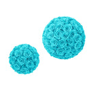 Two turquoise flower balls on a white background