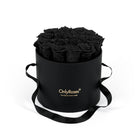 Black round box with black roses and 'Only Roses' logo on a white background