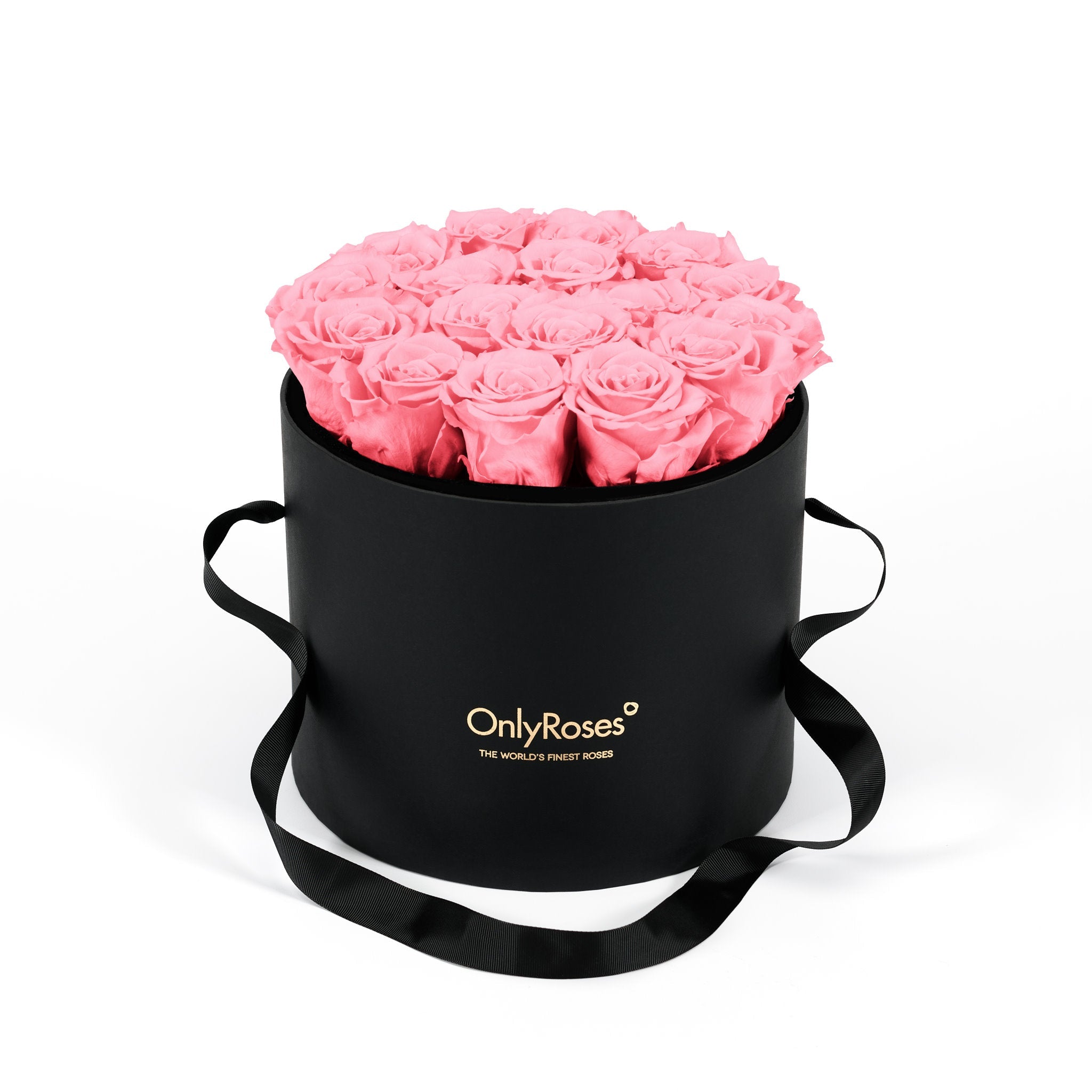Black box with pink roses and 'Only Roses' branding on a white background