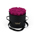Black round box with pink roses and 'Only Roses' logo on a white background
