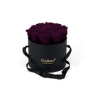 Black round box with purple roses and 'Only Roses' branding on a white background