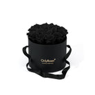 Black round box with black roses and 'Only Roses' branding on a white background