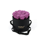 Black box with purple roses and 'Only Roses' branding on a white background