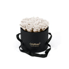 Black box with white roses and 'Only Roses' branding on a white background