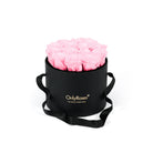 Black round box with pink roses and 'Only Roses' branding on a white background