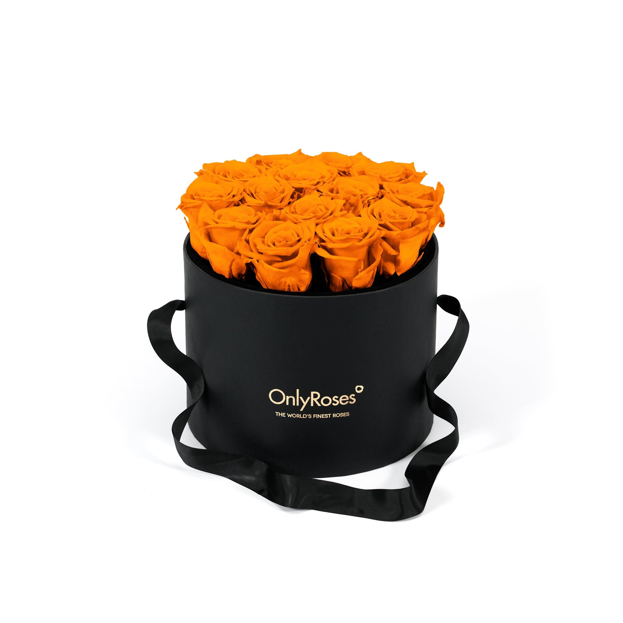 Black box with orange roses and 'Only Roses' branding on a white background