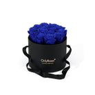 Black box with blue roses and 'Only Roses' branding on a white background