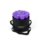 Black box with purple roses and 'Only Roses' branding on a white background